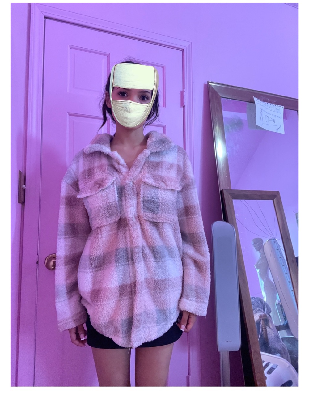 pink flannel style shirt
